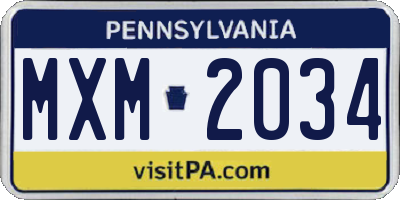 PA license plate MXM2034