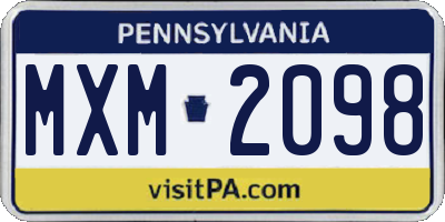 PA license plate MXM2098