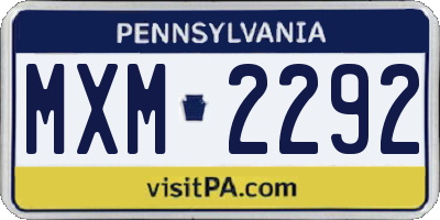 PA license plate MXM2292