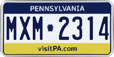 PA license plate MXM2314