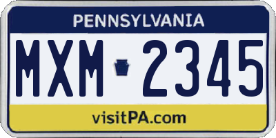 PA license plate MXM2345
