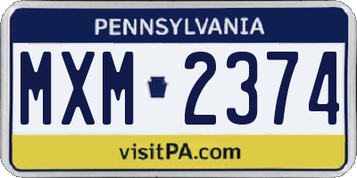 PA license plate MXM2374