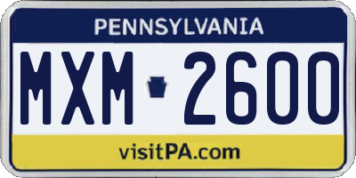 PA license plate MXM2600