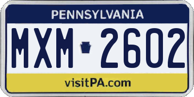 PA license plate MXM2602