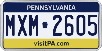 PA license plate MXM2605