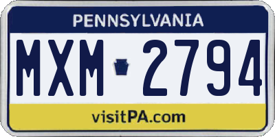 PA license plate MXM2794