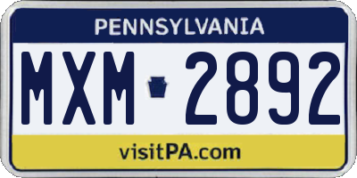 PA license plate MXM2892