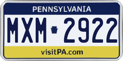 PA license plate MXM2922