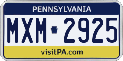 PA license plate MXM2925