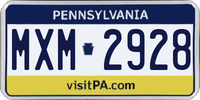 PA license plate MXM2928