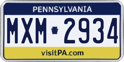 PA license plate MXM2934