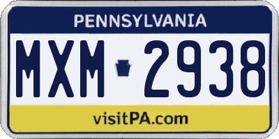 PA license plate MXM2938
