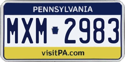PA license plate MXM2983