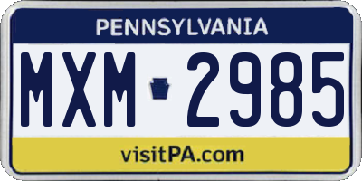 PA license plate MXM2985