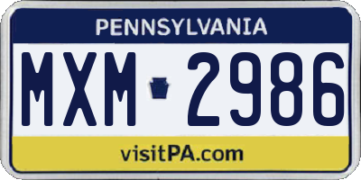 PA license plate MXM2986