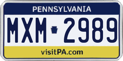 PA license plate MXM2989