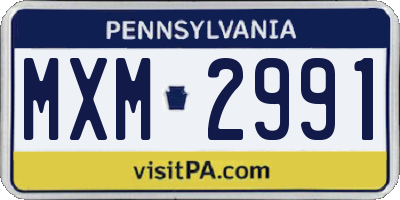 PA license plate MXM2991