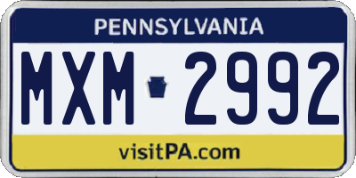 PA license plate MXM2992