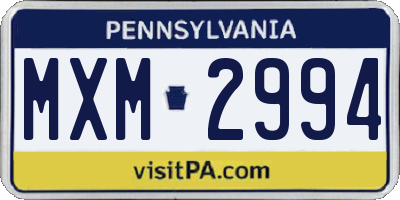 PA license plate MXM2994