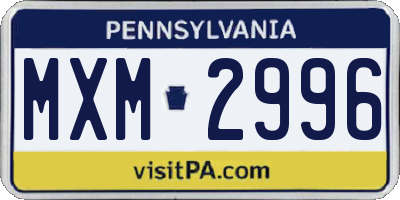 PA license plate MXM2996