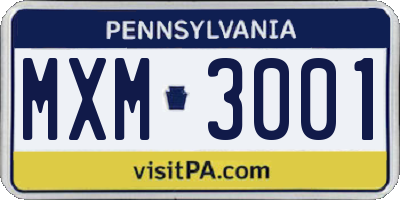 PA license plate MXM3001