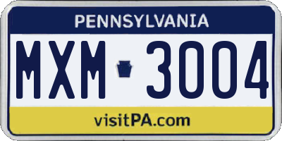 PA license plate MXM3004