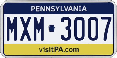 PA license plate MXM3007