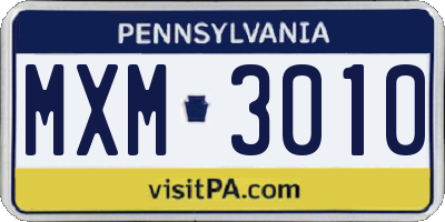 PA license plate MXM3010