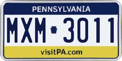 PA license plate MXM3011
