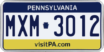 PA license plate MXM3012