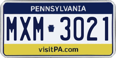 PA license plate MXM3021