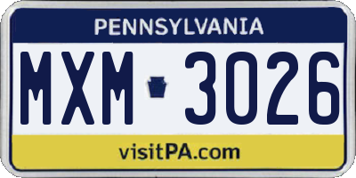 PA license plate MXM3026