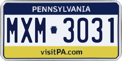 PA license plate MXM3031