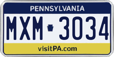 PA license plate MXM3034