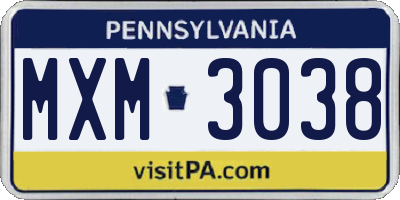 PA license plate MXM3038