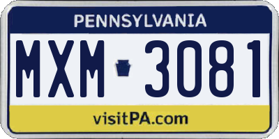 PA license plate MXM3081