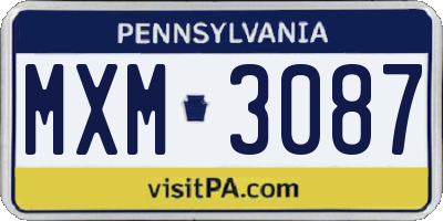 PA license plate MXM3087