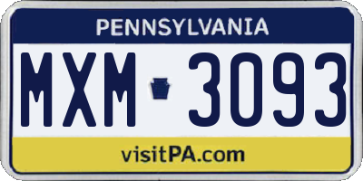 PA license plate MXM3093
