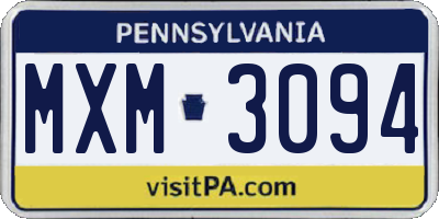 PA license plate MXM3094