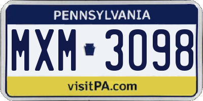 PA license plate MXM3098
