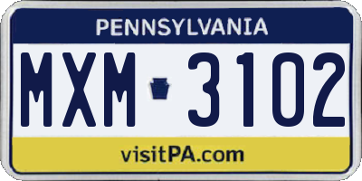 PA license plate MXM3102