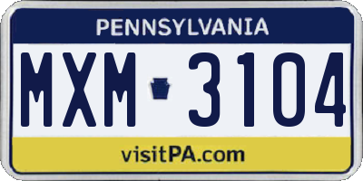 PA license plate MXM3104