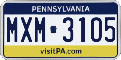 PA license plate MXM3105