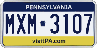 PA license plate MXM3107