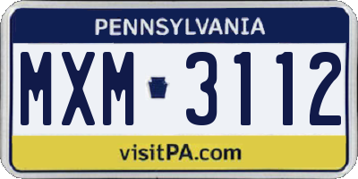 PA license plate MXM3112