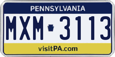 PA license plate MXM3113