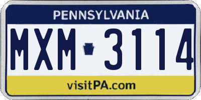 PA license plate MXM3114