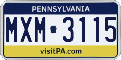 PA license plate MXM3115