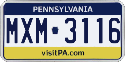 PA license plate MXM3116