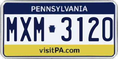 PA license plate MXM3120